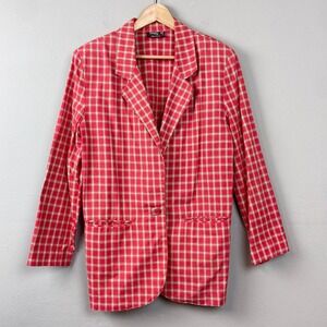 Vintage Christy Girl Red Plaid Blazer Jacket Size 10 Rockabilly Statement Union